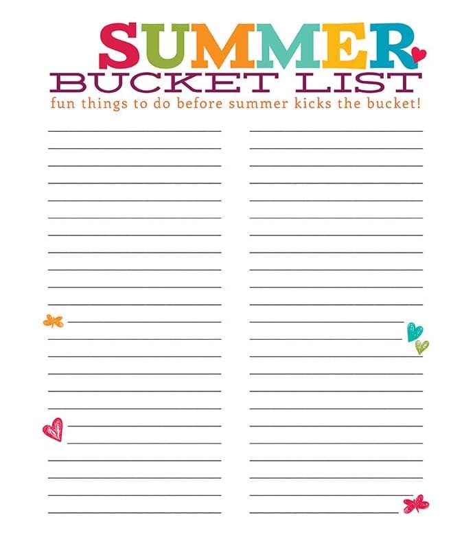 Summer Bucket List Template